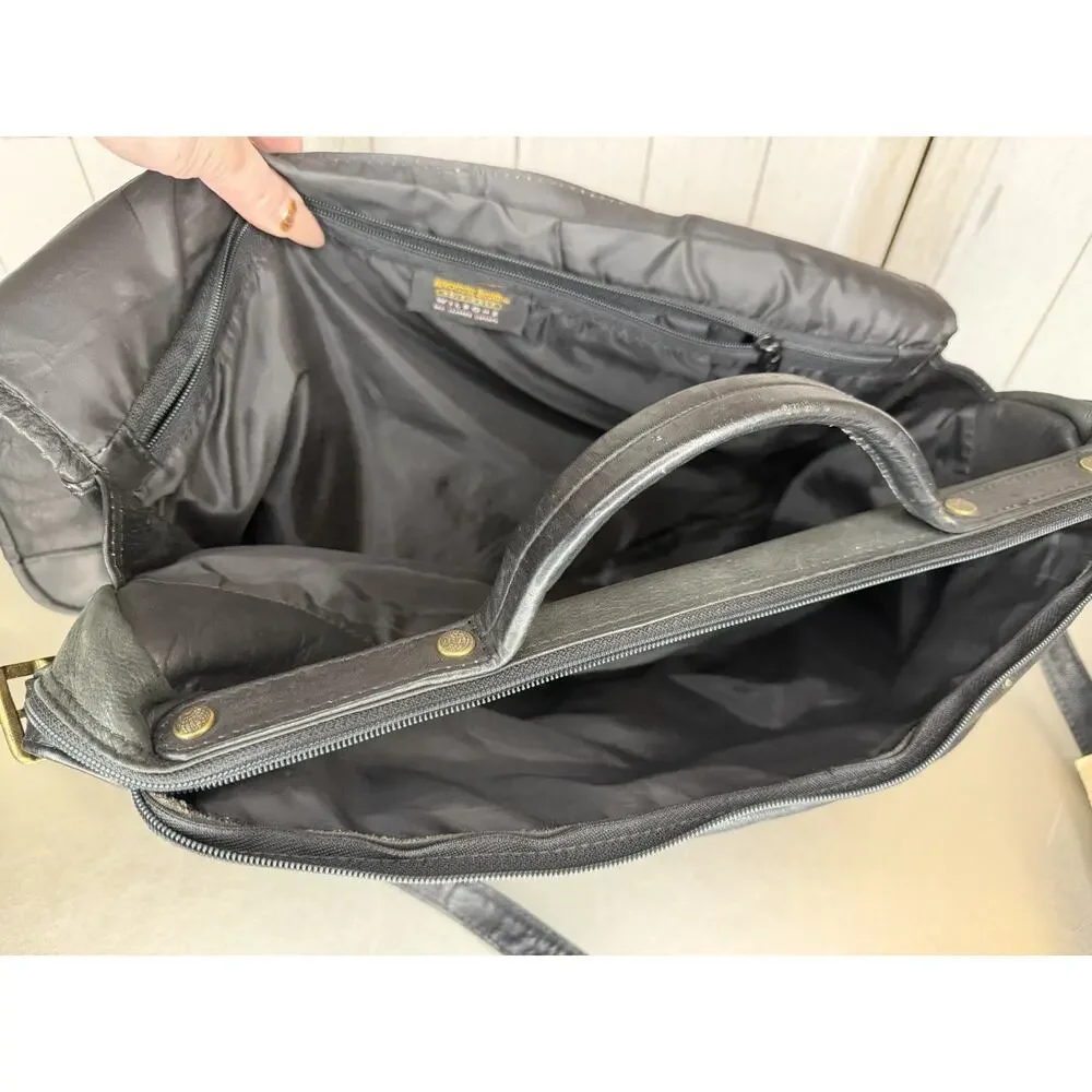 Vintage Wilsons Leather Messenger Bag Briefcase Handle Shoulder Strap Black